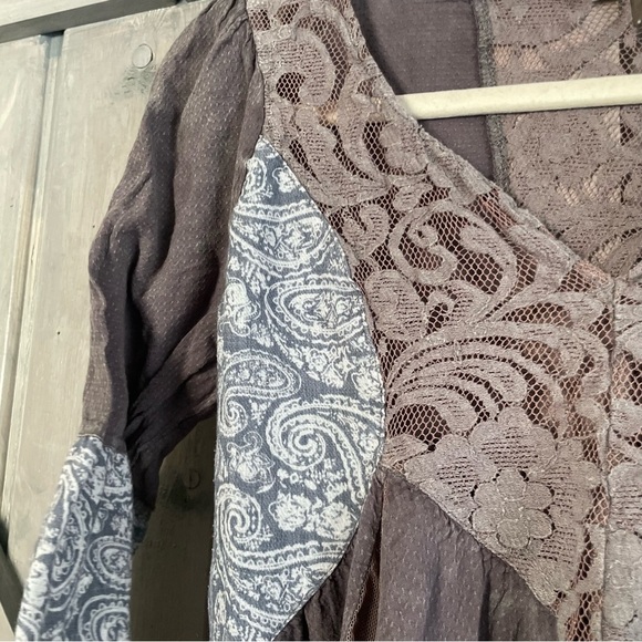 Gimmicks Lace Paisley Fairy Whimsy Top Blue gray brown purple M handkerchief - Picture 5 of 10